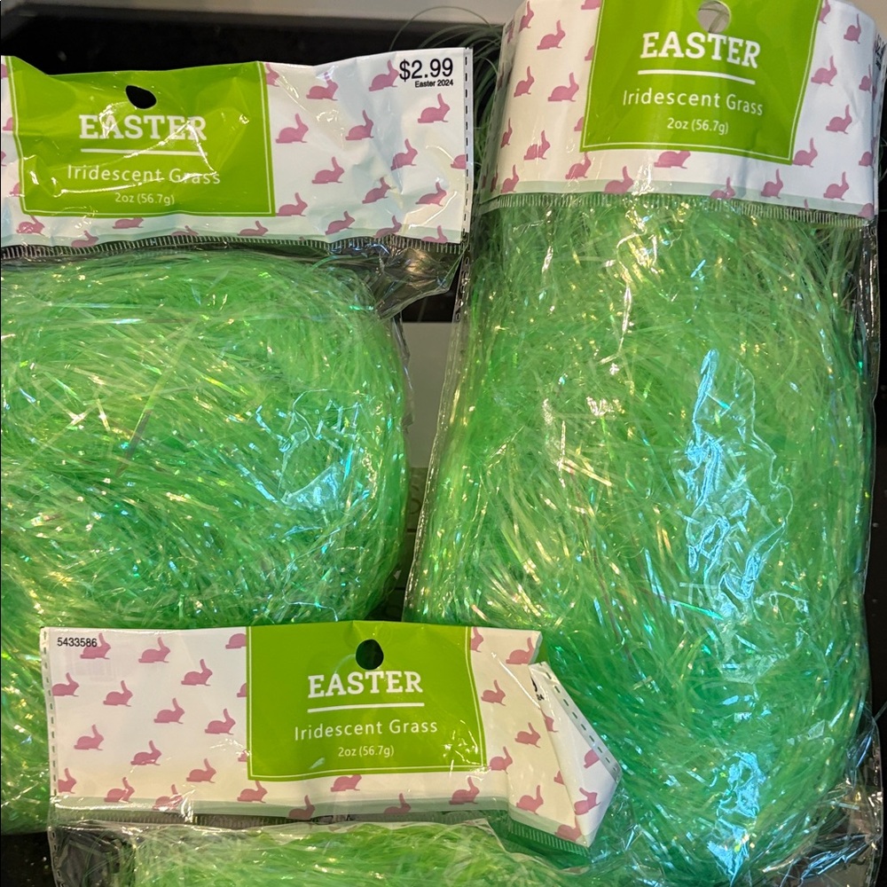 3 Bags Easter Basket Green Iridescent Grass Spring Summer Farmhouse Shabby Chic - Picture 3 of 7